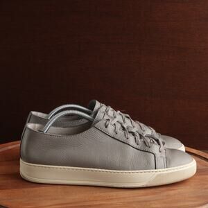 Santoni Sneakers Mens SZ 10.5 D Gray Leather Low Top Neutral Modern Casual Shoes